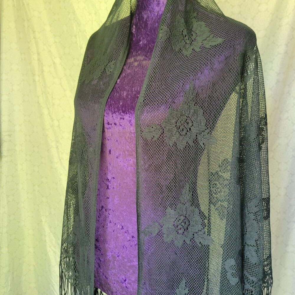 Black Flower Shawl Ladies One Size Fits All (SIMILAR TO THE CREME ONE)